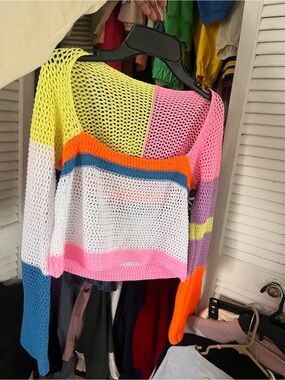 Colorblock Open-Knit Women's Sweater - Multicolor